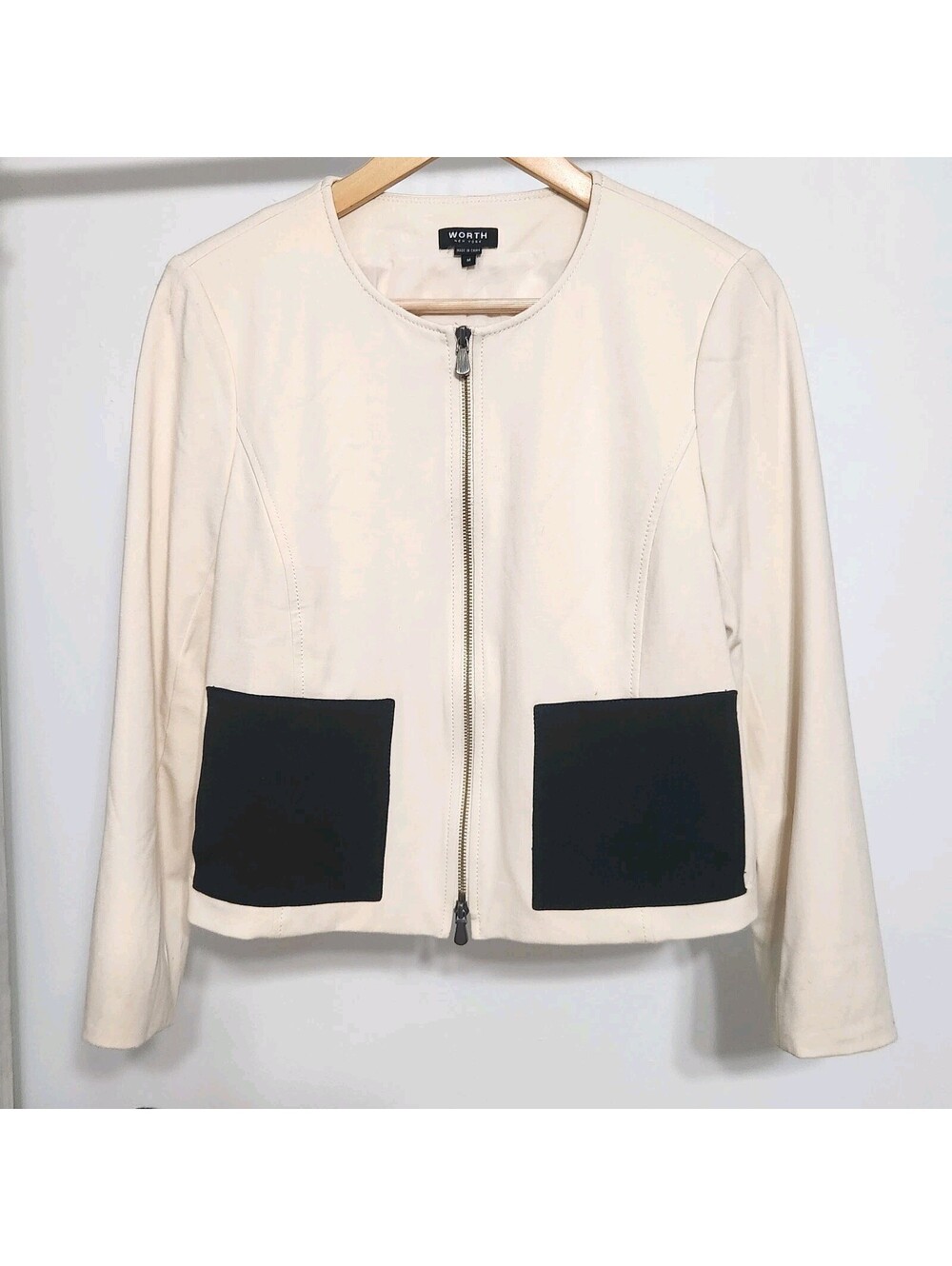 Worth New York Blazer Jacket Medium Colorblock Tan Black Office Career
